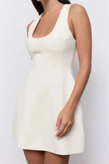 Solid U Neck Sleeveless A-line Mini Dress
