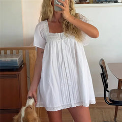 Square Neck Flutter Sleeve Eyelet Babydoll Mini Dress