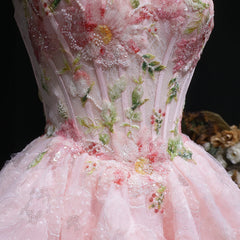 Pink Floral Appliques Sweetheart Strapless Mini Dress