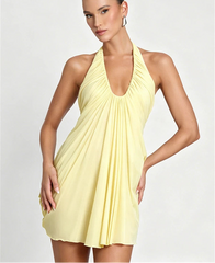 Ruched Neck Mount Draped Mini Dress