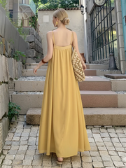 Yellow V-neck Spaghetti Straps Maxi Dress
