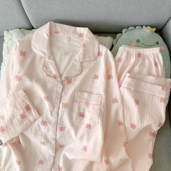 Pink Bow Print Lounge Wear Pj Set