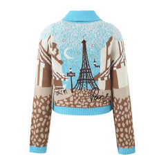 Paris Scenery Knitted Cardigan