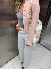 Lapel Button Zip Up Fitted Jacket