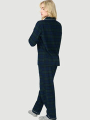 Plaid Print Long Sleeve Button Down Tops And Elastic Waist Pants Christmas Pajama Set