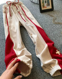 Contrast Color Patchwork High Waist Straight Pantalon Trousers