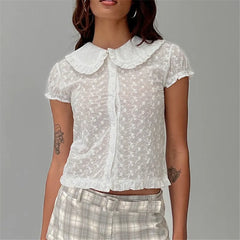 White Puff Short Sleeve Doll Collar Blouse