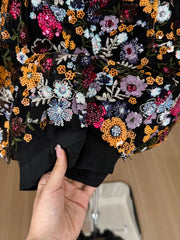 Floral Embroidered Sequin Ruffle Strap Mini Dress