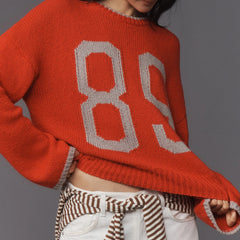 Number Embroidery Knit Sweater