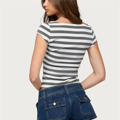 Striped Square Neck Crop T-Shirt