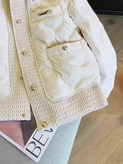 White Quilted Pattern Padded Buttoned Jacket