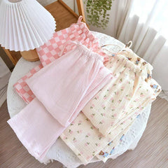 Printed Crepe Cotton Straight Drawstring Trousers