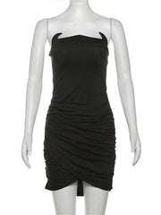 Black Asymmetrical Neck Tube Bodycon Mini Dress