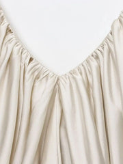 Satin Pleated Puff Hem Crop Top