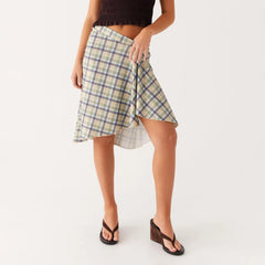 Asymmetric Hem Patchwork Midi Skirt