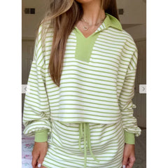 Stripe Long Sleeve Pullover And Mini Skirt Set
