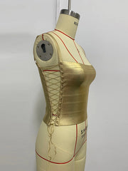 Metallic Side Lace Up Bandage Top