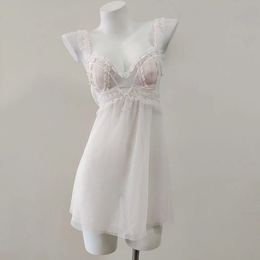 Floral Lace Mesh Embroidery Mini Nightgown