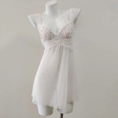 Floral Lace Mesh Embroidery Mini Nightgown