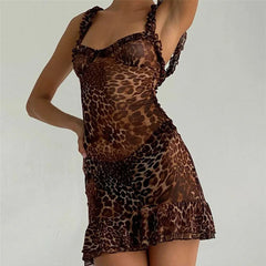 Leopard See-Through Print Mini Dress