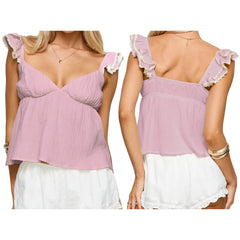 Wide Ruffle Straps V-Neck Babydoll Top