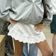 Floral Eyelet Embroidery Trim Mini Skirt