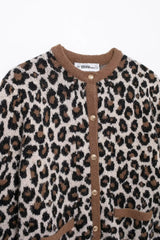 Women's leopard print cardigan with an O-neck.