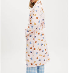 Morning Breakfast Print Towel Lace Up Robe