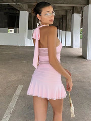 Pink Mesh Patchwork Mini Dress