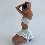 White Ruched Bandeau Top And Mini Skirt Set