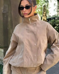 Solid Stand Collar Suede Jacket