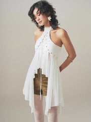 White Off Shoulder Irregular Ruffles Hem Top