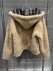 Gingham Teddy Hooded Patchwork Jacket