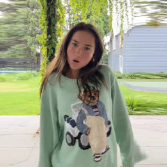 Green Bear Printed Sweater