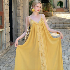 Yellow V-neck Spaghetti Straps Maxi Dress