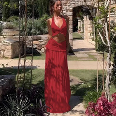 Tie Up Crop Top And Maxi Skirt Set