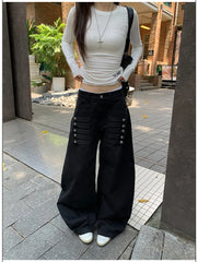 Multi Button Flap Pocket Cargo Pants