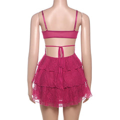 Pink Lace Ruffles Mini Dress