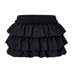 Layered Elastic High Waist Satin Bow Mini Skirt