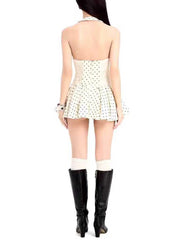 White Polka Dot Sleeveless A Line Mini Dress