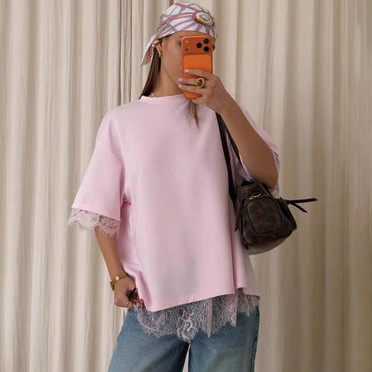 Lace Trim Short Sleeve T-shirt