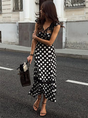 Black Lace Polka Dot Maxi Dress