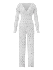 Ribbed Print Long Sleeve Top And Pants Pj Set