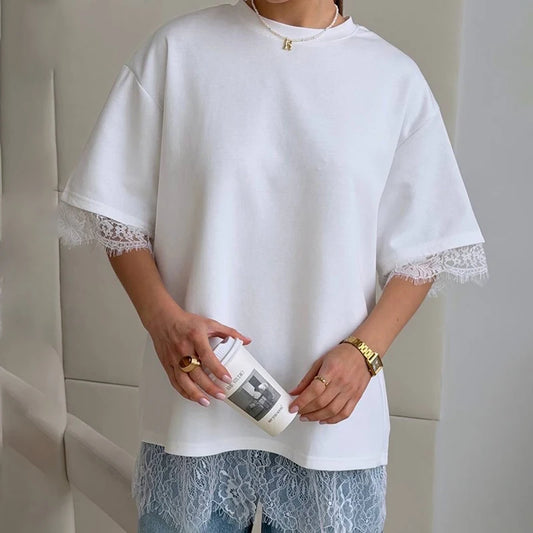 Lace Trim Short Sleeve T-shirt