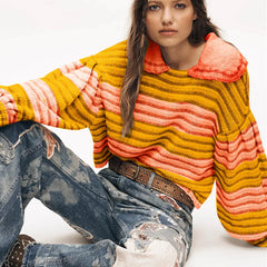 Striped Balloon Sleeve Sweater