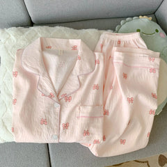 Pink Bow Print Lounge Wear Pj Set