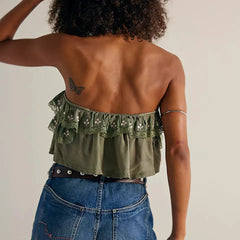 Floral Embroidery Lace Trim Bandeau Top