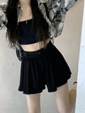 Black Pleated Buttoned Mini Skirt