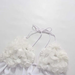 White 3D Flower Bust Patchwork Lace Up Flare Mini Dress