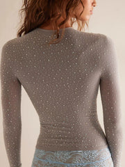 Long Sleeve Sequined Mesh Top